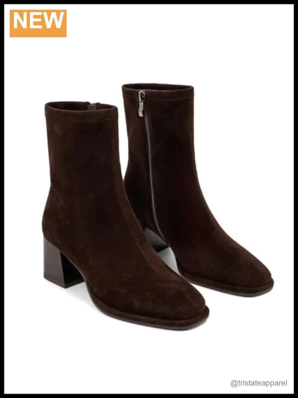 Women's Square Toe Ankle Boots Block Heel Faux Suede Side Zipper